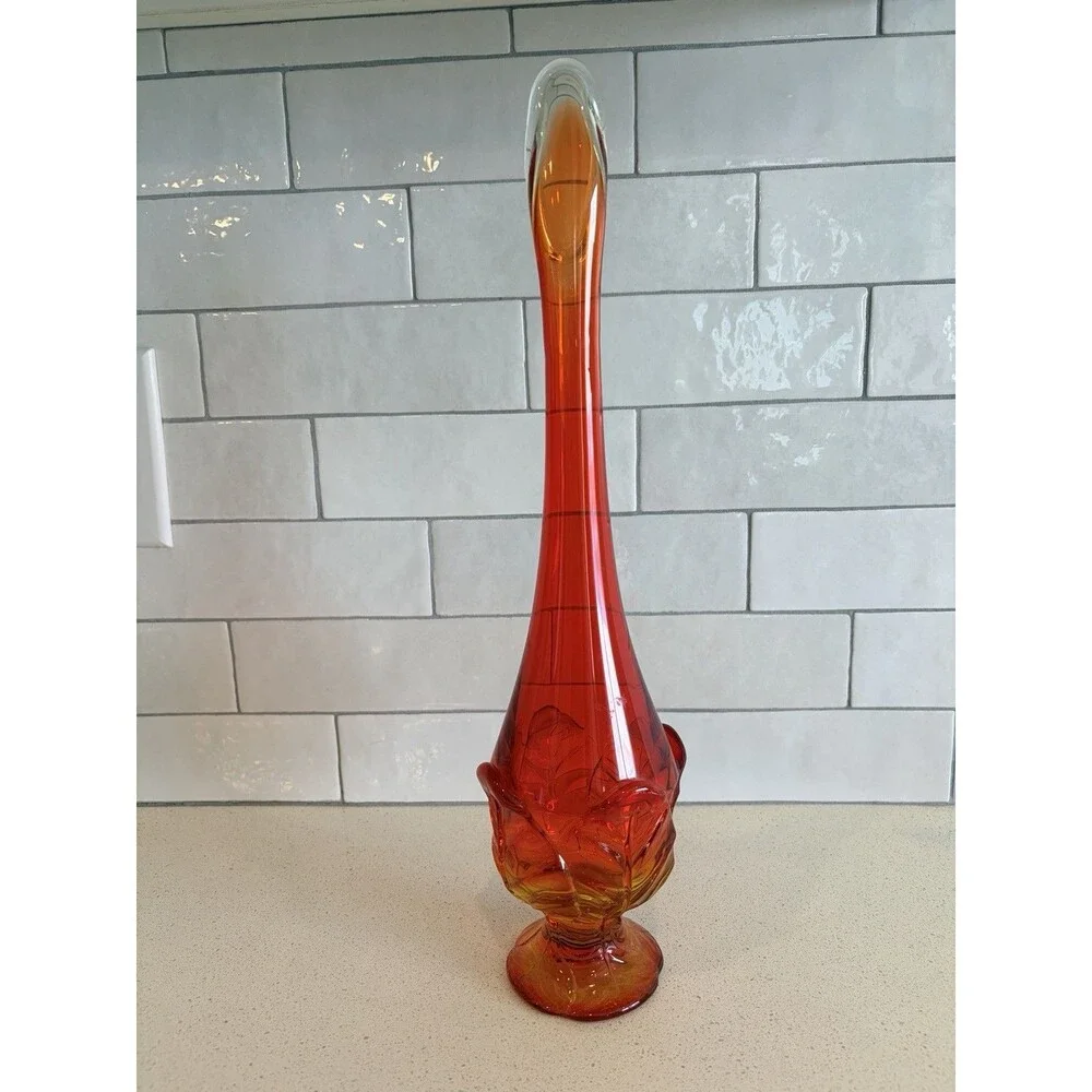 Vintage Viking Amberina Glass Vase MCM Swung Stretch Vase 12.5” EUC